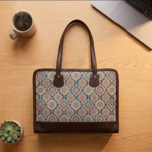 Custom Luxury Vintage Executive <b>Laptop</b> Tote <b>Bag</b> Jaipur Jacquard Woven Print Zipper Office Handbag Pouch Travel Women Briefcase - Product Image 6
