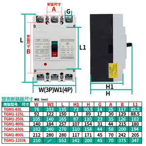 Interruptor de Circuito en Caja Moldeada Tianzheng TGM1, 3P 4P 100A 250A 400A, Interruptor Térmico Magnético de Bajo Voltaje - Product Image 1