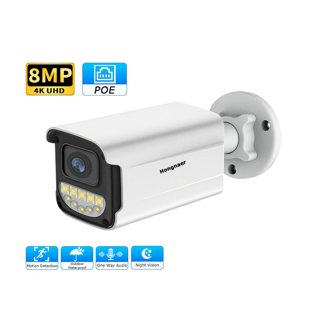 Hongnaer 4MP 5MP One Way Audio Indoor Outdoor POE Smart Wireless IP Bullet Camera 8MP 4K Home Security Network POE CCTV Camera