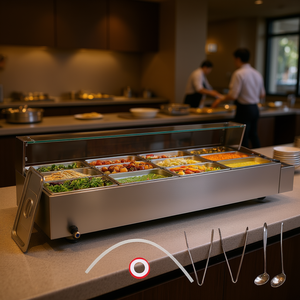 Calentador de Alimentos Comercial Eléctrico de 12*5Qt para Mostrador con Protector de Vidrio, Equipo para Mantener la Comida Caliente - Product Image 2