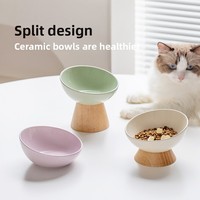 Bol incliné Xingmi en céramique avec bord biseauté en bois pour chat et chien, anti-déversement, sur pieds hauts-bas, protection du cou, émaillé coloré