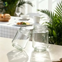Stoples Kaca Bulat Pendek 200ml Custom, Wadah Transparan Kosong untuk Selai/Chutney, Pesanan Grosir untuk Merek