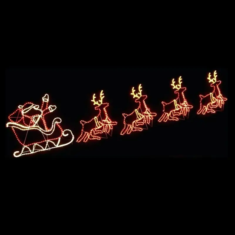 Large outdoor christmas reindeer with sleigh light Warm white Holiday Christmas Light