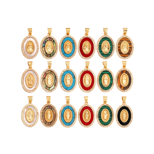 Design à la mode Médaille Miraculeuse Vierge Marie Catholique, Sainte Mère Naturelle Perle Shell Agate Malachite Oeil De Tigre Pendentif Charme M66 - Product Image 1