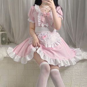Robe de cosplay de demoiselle d'honneur rose pour femme, costume d'anime pour jeu de rôle de demoiselle d'honneur, robe mignonne avec tablier et détail nœud - Product Image 3