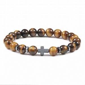 Christian Men's Stainless Steel Stretch <b>Bracelet</b> Beaded Cross Natural Tiger Eye Lava Stone Turquoise <b>Crystal</b> Healing Gemstone - Product Image 4