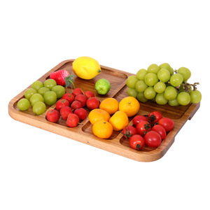 Acacia Wood Fruit Platter With Dividers Portable Snack Tray For Outdoor Picnic Eco-Friendly Dinnerware - Product Image 1