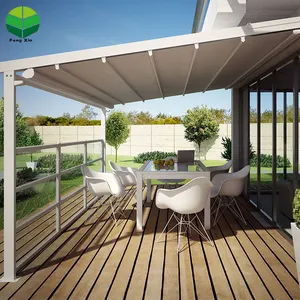 outdoor motorized retractable folding awning pergola sunshade/rainproof pvc roof pergola with LED for restaurant/pool/house