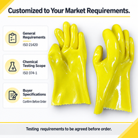 Gants de travail de sécurité en PVC jaune lisse personnalisés, imperméables, résistants à l'huile, doublés de polyester, à manchette longue, pour le nettoyage industriel, vente en gros