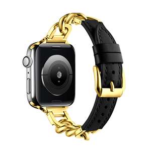 Correa de Pulsera de Cuero Genuino con Cadena de Metal y Acero Inoxidable para Apple Watch Band 38 40 41 42 <span class=keywords><strong>44</strong></span> 45 49 <span class=keywords><strong>Mm</strong></span> <span class=keywords><strong>Iwatch</strong></span> Ultra 2 <span class=keywords><strong>Se</strong></span> 9 8 7 - Product Image 5