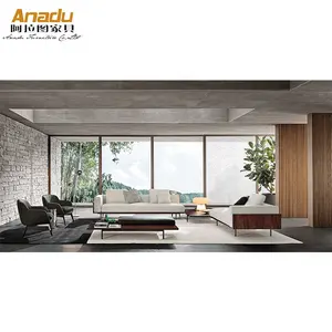2022高品质最新意大利风格沙发客厅白色亚麻分段现代设计木制沙发套装