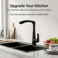 Robinet de cuisine noir mat monotrou à montage sur comptoir, col long, arc élevé, mélangeur eau chaude et froide, moderne, durable, corps en laiton
