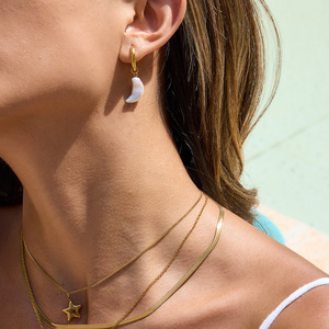 Ensemble de boucles d'oreilles étoile lune perle plaqué or en acier inoxydable pour femme, bijoux à porter au quotidien - Product Image 4