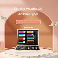 Ensemble de peinture au crayon aquarelle en gros, 68 pièces, fournitures artistiques pour enfants, pinceau, pastel à l'huile, stylo de couleur, boîte cadeau en bois