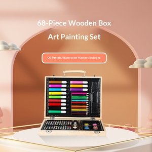 Juego de Pintura de Acuarela y Crayones al por Mayor, 68 Piezas, Materiales de Arte para Niños, Pincel, Óleo, Pastel, Rotulador de Colores, Caja de Regalo de Madera - Product Image 1