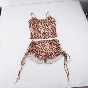 Sexy Leopard Print Ruffle Trim Cami Top and Shorts <b>Set</b> - Vacation Style Tie Front Spaghetti Strap Two Piece Outfit Women - Product Image 6