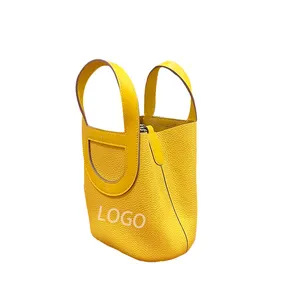 Hot Selling Designer Luxury Bucket Bag Fashionable Genuine Leather Women's Handbag Customized Logo Lichee Pattern Diamond Hasp