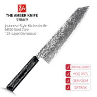 Couteau de chef M390 Damas 8 pouces professionnel, 129 couches d'acier poudré, couteau de cuisine japonais tranchant pour couper et trancher