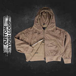 เสื้อฮู้ดดี้ทรงบ็อกซี่แบบครอปสำหรับผู้ชาย คุณภาพสูง เนื้อผ้าหนา ซิปหน้า ล้างสีแบบแอซิดวอช สไตล์ดิสเทรส  รับสั่งทำ - Product Image 1