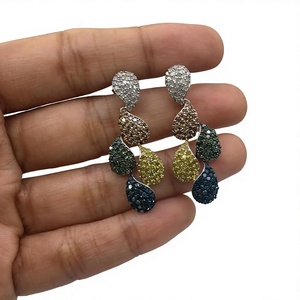 Jewelspaark Multicolor Diamond Tear <b>Drop</b> <b>Earrings</b> for Ladies Womens 925 Sterling <b>Silver</b> Prong Set Party Jewelry Wholesale - Product Image 3