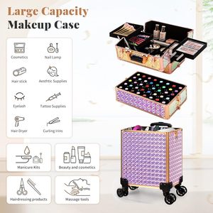Chariot de maquillage roulant en aluminium 3-en-1 - Chariot de beauté professionnel résistant à l'<span class=keywords><strong>eau</strong></span> et robuste, grande capacité de rangement pour salons - Product Image 2