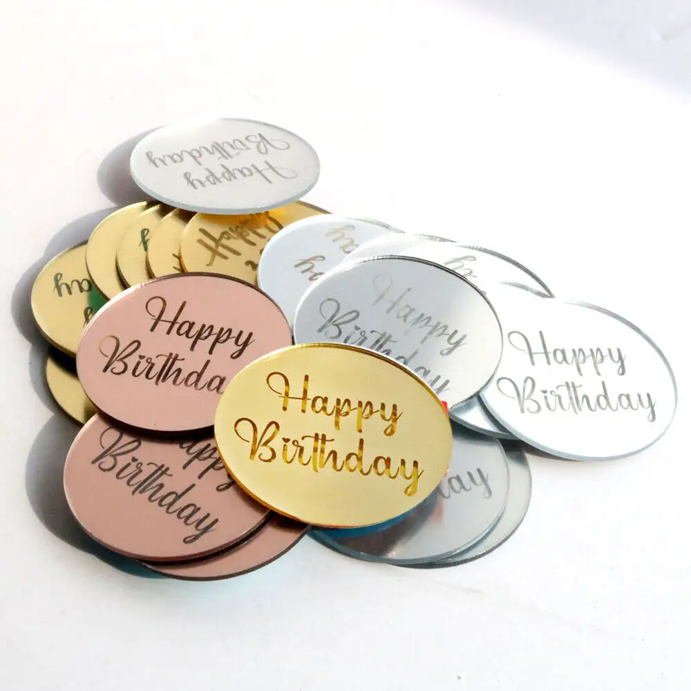 Décoration de gâteau en forme de cercle en or Rose, 5cm, en acrylique, pour fête d'anniversaire, Dessert, gâteau