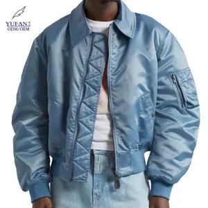 YuFan jaket Bomber biru kustom mantel panjang populer berkilau desain baru untuk pria pakaian luar ruangan hangat musim dingin