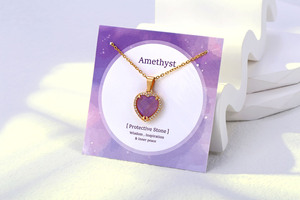 Collar de Cuarzo Rosa en Forma de Corazón con Amatista, Collar con Colgante de Cristal Chapado en Oro de 18K y Acero Inoxidable para Mujer - Product Image 4