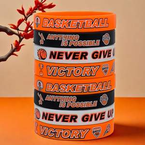 Pulsera de Silicona Deportiva con la Frase "Never Give Up Basketball" en Blanco y Naranja, Brazalete Motivacional para Hombres y Mujeres - Product Image 3