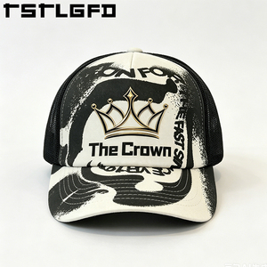 Custom Logo All Print 5 Panel Structured Trucker Hat Wholesale Bulk Graffiti Pattern Mesh <b>Cap</b> Hard Front Unisex <b>Winter</b> Outdoor - Product Image 2