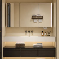 Meuble-lavabo mural moderne et minimaliste en bois avec grand rangement, armoire à pharmacie miroir LED, gain de place, grande capacité de rangement