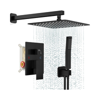 Ensemble de robinetterie de douche noir, pomme de douche carrée, poignée murale, laiton, acier inoxydable, noir mat, douche de 10 pouces