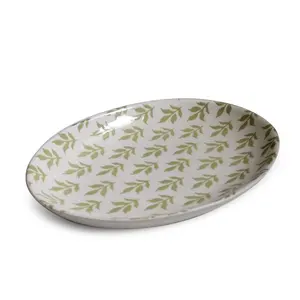 Almofada impressão placa lateral oval cerâmica, venda quente prato oval prato jantar
