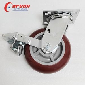 Roulettes industrielles robustes Carsun, roues en polyuréthane de 6 pouces, roulettes pivotantes avec freins, acier galvanisé rouge - Product Image 2