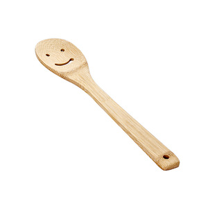 Cuillère en bambou avec visage souriant, jaune, biodégradable, ustensile de cuisine pour usage domestique - Product Image 3