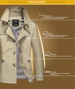 Chaqueta Larga Casual de Otoño para <span class=keywords><strong>Hombre</strong></span> con Cuello Alto, Cortavientos de Algodón Puro con Cremallera, Gabardina para <span class=keywords><strong>Hombre</strong></span> de Exportación - Product Image 2