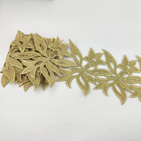 Promotion pas cher en gros broderie fleur doré Guipure dentelle passementerie tissu pour robe de soirée de mariage de mariée indienne