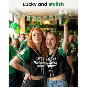 Personalized St Patrick's Day <b>Crop</b> Jersey Shirt Baseball Style Custom Irish Cute <b>Top</b> For Women Girls Summer Wear - Product Image 2