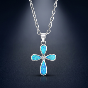 Vente flash - Pendentif en argent sterling 925 avec croix en opale bleue - Cadeau - Product Image 2