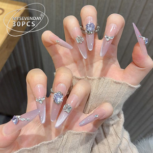Faux <span class=keywords><strong>ongles</strong></span> pour femmes haut de gamme, glamour, étincelants, transparents effet œil de chat, strass, luxe léger, style pur désir, doux et cool - Product Image 1