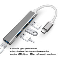 Hub Tipo C de 4 Puertos, Divisor USB-C/Tipo C USB 3.0, Adaptador OTG, Cable de Aleación de Aluminio para Macbook Pro, PC, Accesorios para Laptop