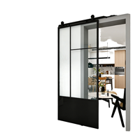 Porte de grange moderne en verre dépoli à prix d'usine avec cadre en aluminium fini, ouverture manuelle pour appartement et chambre à coucher