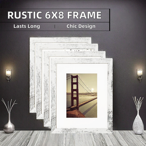 Handmade Rustic 6x8 Inch MDF Wood Picture <b>Frame</b> with Mat 5x7 Sized Wooden Photo <b>Frame</b> for Home Decor <b>Wall</b> or Tabletop Display - Product Image 2