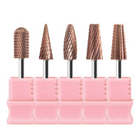Embouts de ponceuse à ongles en carbure de tungstène or rose 5 en 1 pour le retrait du gel, tige universelle de 2,35 mm compatible avec les outils de manucure électroniques