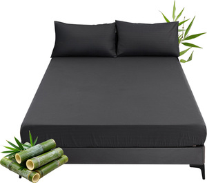 Juego de Sábanas Ajustables de Fibra de Bambú, Color Negro Sólido, Transpirables, Tejidas, Estilo Minimalista, para Uso en Casa, Tamaño Adulto, para Todas las Temporadas - Product Image 1