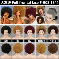 10 inci 99j 4/27 pendek Afro Kinky Curl Wig tanpa lem transparan renda 100% rambut manusia gaya Afrika ketersediaan stok