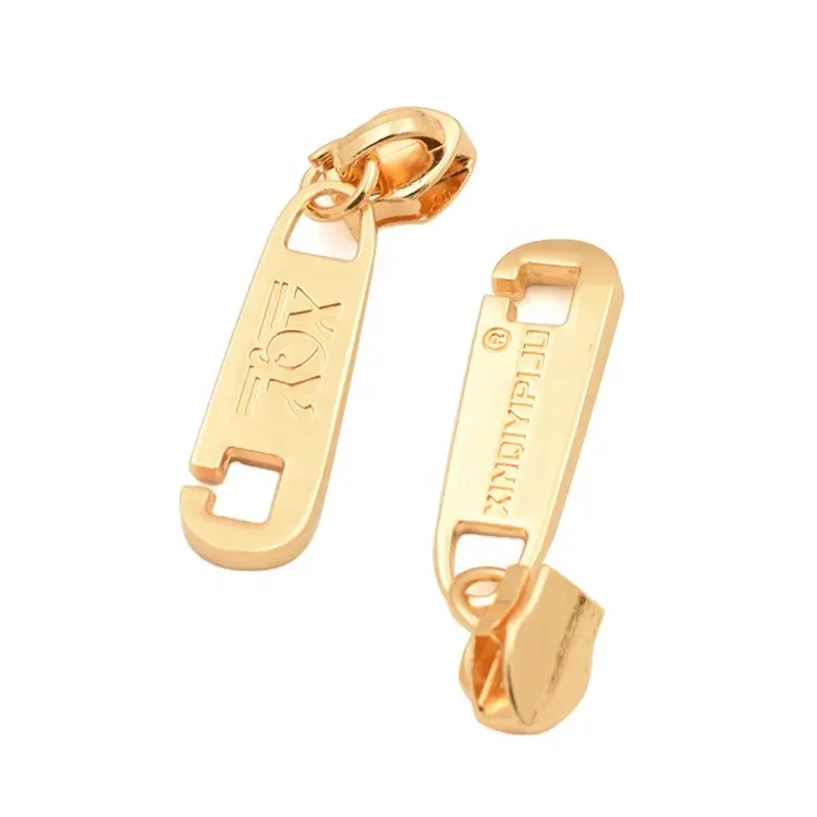 Fabricante 5 # cabeças de zíper personalizado forma deslizante zip ouro gravado logotipo zipper pull