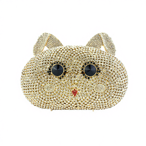 Pochette de soirée magnétique en forme d'animaux avec strass en cristal, doublure en PU brodée, mode féminine pour filles - Product Image 4