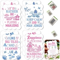 4 Ensembles de Cartes de Mahjong en Plastique Durable, Cartes de Mélangeur de Mahjong, Cartes de Guidage de la Ligne de Placement et Lecteur d'Aide aux Règles