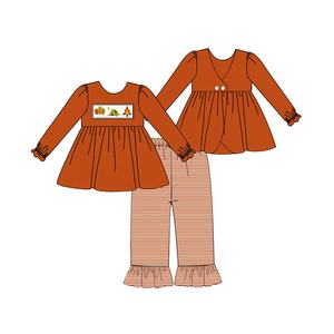 Puresun custom designs boutique girl fall clothing set smocked abbigliamento per bambini con ricamo da campeggio - Product Image 6
